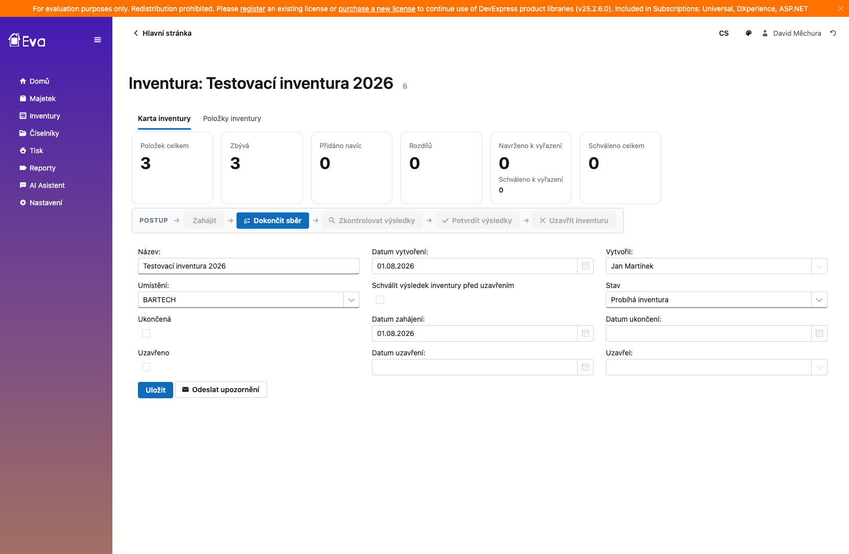Ikona zámku — nezabezpečená inventura (IsSecure = false)